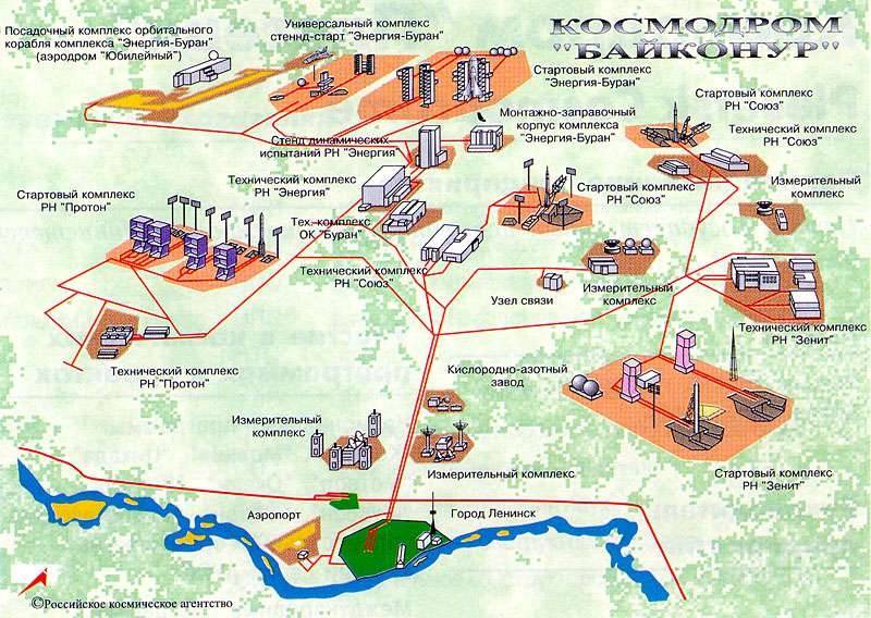 Байқоңыр қаласы мен ғарыш айлағының толық сызбасы