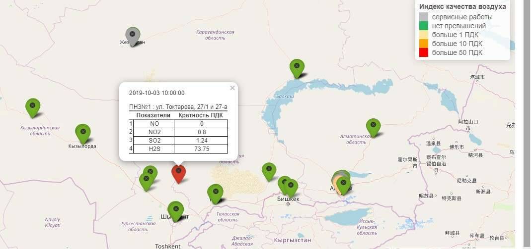 Скриншот с сайта maps.hydromet.kz