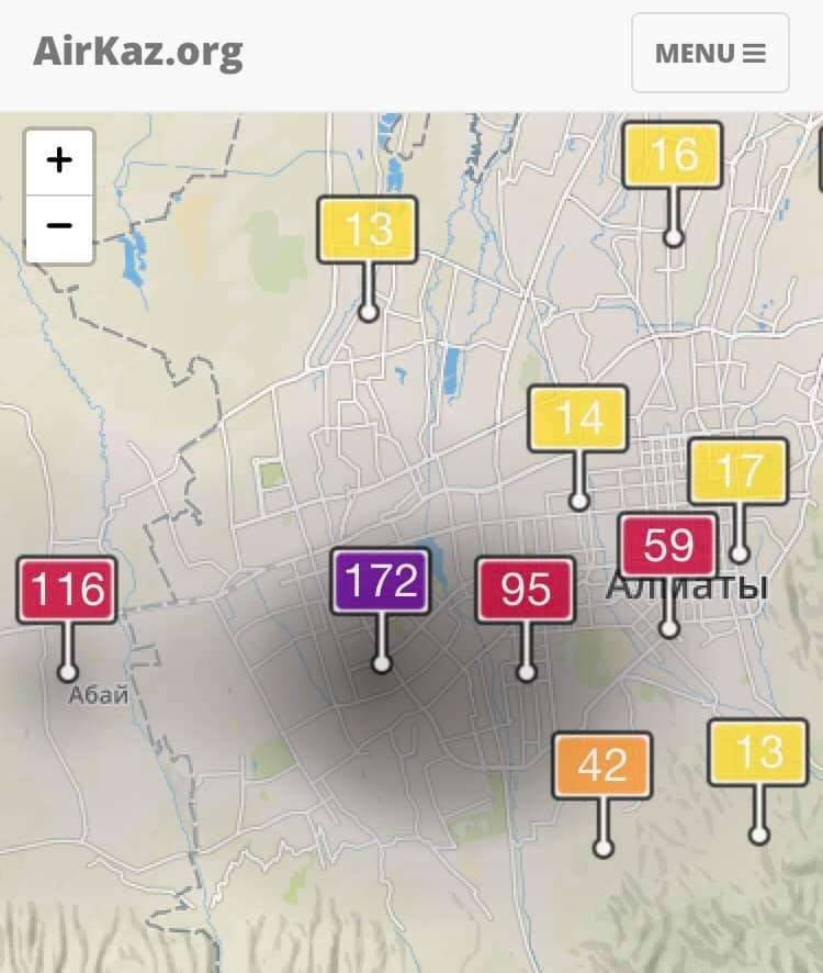 Скриншот 1. Уровень содержания частиц РМ 2.5 (мкг/м3 воздуха) в западной части города