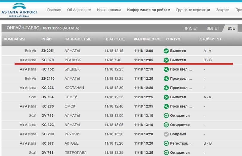Самолё "Эйр Астаны" после четырёх часов задержки вылетел в Уральск