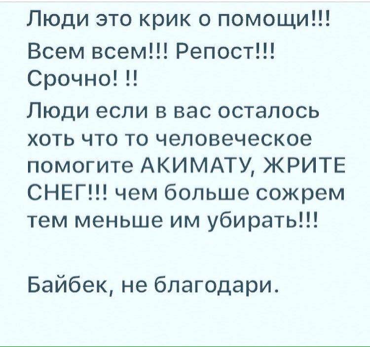 Люди пытались помочь акимату в очистке улиц от снега