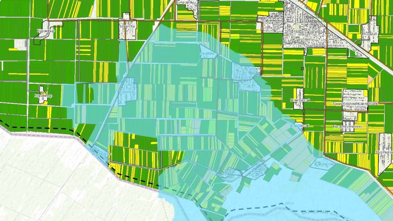 Карта затопленных земель в Туркестанской области 