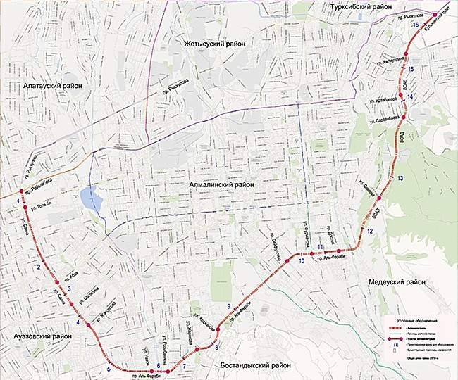 Схема платной автодороги в Алматы