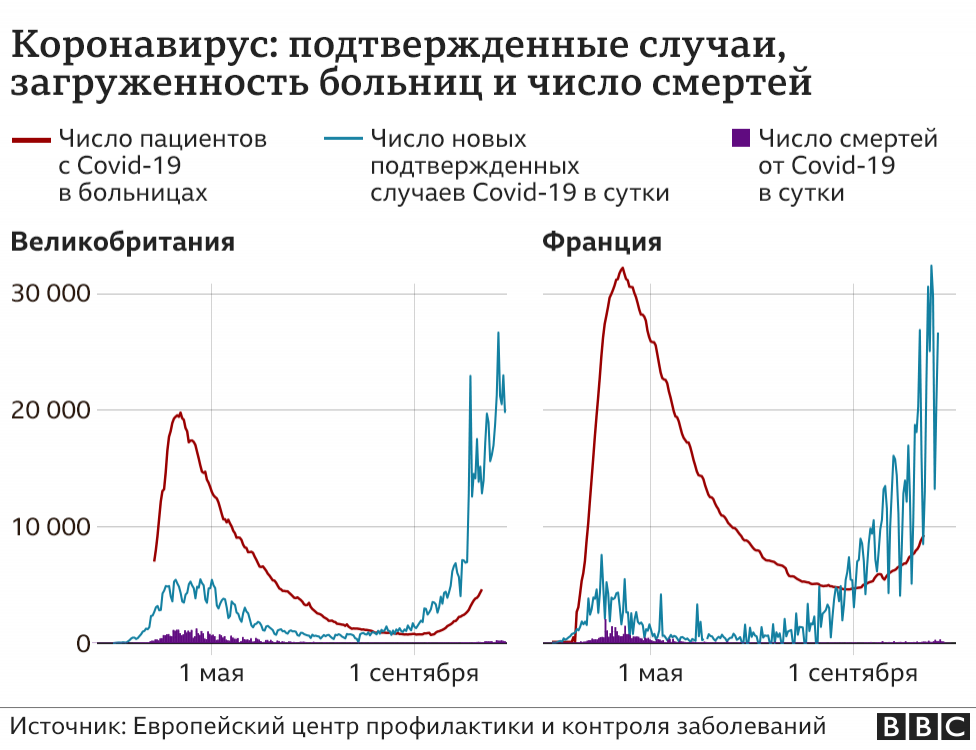 Статистика Covid-19 в Британии и Франции: госпитализации, новые случаи коронавируса, число смертей