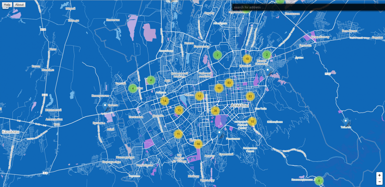 Фрагмент интерактивной цифровой карты счастья города Алматы на сайте Invisible Flock 